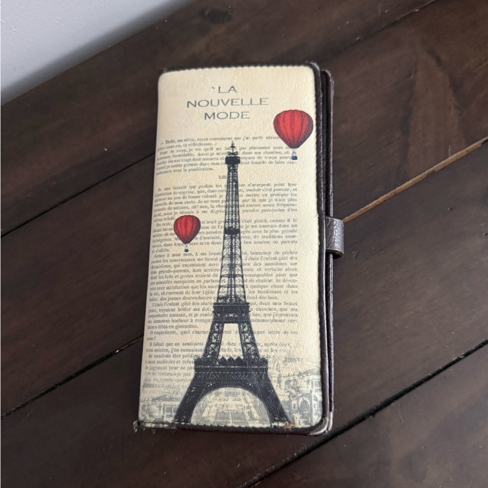 ESPE Paris Eiffel Tower French Print Brown Wallet Snap Closure